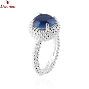 Bagues classiques faites à la main en argent sterling 925, saphir double, quartz, texture de pierre précieuse, bague ajustable, en stock - Product Image 2