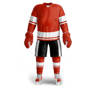 Ensemble d'uniformes de hockey sur glace personnalisés, maillot rayé rose et blanc, shorts, gants, patins, impression par sublimation, vêtements de sport d'hiver pour adultes - Product Image 3