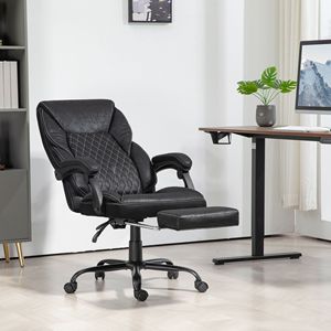 Executive Office Chair Comfortable Reclining Swivel High Back Adjustable Headrest <b>Footrest</b> Black Nylon PU BIFMA Certified - Product Image 2