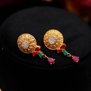 Bridal Matte Gold <b>Necklace</b> Set Ruby Emerald CZ Style Gemstone Jewelry Adjustable Chain for Women - Product Image 2