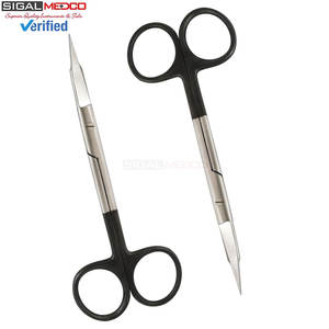 Juego de 2 tijeras quirúrgicas manuales de precisión de acero inoxidable curvadas y rectas de 5 pulgadas, marca Goldman Fox, con certificación CE, para eliminación de verrugas cutáneas - Product Image 1