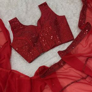 <b>Red</b> Georgette Saree Sequins Dori Work Heavy Banglori Silk Blouse Quick Dry AARIKA TEXTILE for Women Party Wear Festive Wedding - Product Image 4