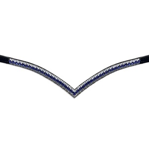 Diadema de doma ecuestre de cuero negro con incrustaciones de cristales azules y transparentes de tres filas, hecha a medida, para caballos. - Product Image 4