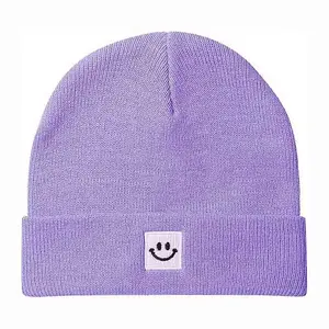 Gorro de malha alpaca de poliéster, gorro de malha personalizado com sorridente de algodão orgânico e macio para bebês, com botas de pom