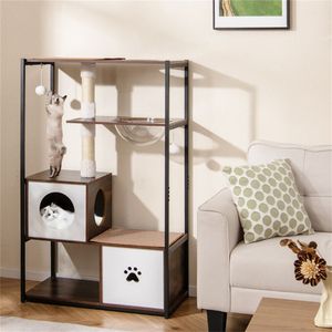 Elegante Tiragraffi per Gatti in Legno e Metallo con Capacità di 15 kg, 2 Cucce Private e 2 Piattaforme Relax, Complementa l'Arredamento della Stanza - Product Image 5