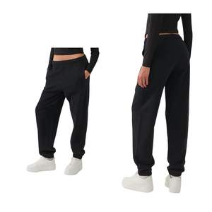 Pantalon de jogging en coton noir pour femme, taille haute, coupe décontractée, bas de survêtement, logo personnalisé, vente en gros OEM - Product Image 1