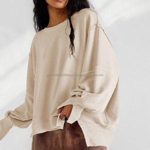 Sweat-shirt personnalisé pour femmes Col rond Chemises à manches longues en polyester viscose Ourlet fendu sur le côté Sweatshirts à capuche pour femmes Expédition DDP - Product Image 1