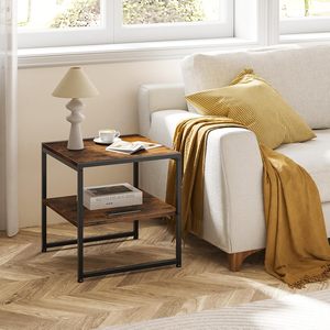 Rustic Brown Square Side Table with USB Ports & Outlets, Versatile Mini Fridge Table <b>Printer</b> <b>Stand</b>... - Product Image 4