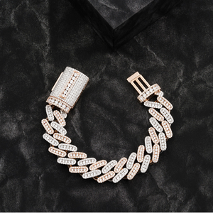 BOJ Hermosas y Elegantes Pulseras de Plata con Eslabones Cubanos de 18 mm y 1 Gramo de Diamantes, Chapadas en Oro Rosa, Unisex, Certificadas por IGI, Regalo Hip Hop - Product Image 1