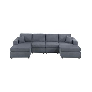 Moderno e Splendido Set Divano Componibile in Velluto a Coste Grigio Scuro 2 Pezzi LAF e RAF con Chaise Longue Senza Braccioli e Divanetto per Soggiorno - Product Image 2
