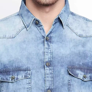 Chemise en jean délavée pour homme, en coton vieilli, manches longues, double poches, finition délavée rétro, chemises en jean décontractées - Product Image 5