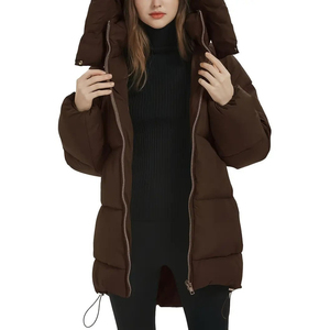 2026 High Quality OEM ODM <b>Women's</b> Long Hooded Puffer <b>Coat</b> Solid Color Zipper Closure Full Sleeve Winter Warm Thick Outerwear - Product Image 3