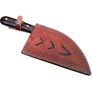 Couteau de cuisine industriel en acier Damas traditionnel, style Viking, avec manche en bois, étui en cuir, lame de 12 pouces, finition mate - Product Image 6