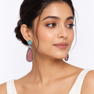 Wholesale Supplier Trendy Monalisa Antique Alloy Stone Pearl Oxidized Drop <b>Earrings</b> <b>Silver</b> Plated Turquoise Ethnic Party Fashion - Product Image 2