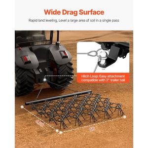 จอบลากดินขนาด 5 x 4.5 ฟุต ทนทาน พร้อมฟันคม 60 ซี่ อุปกรณ์เสริมสำหรับรถ ATV/UTV/รถแทรกเตอร์ สำหรับเตรียมดิน เครื่องจักรกลการเกษตร - Product Image 4