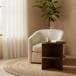 Mesa Auxiliar Moderna para Dormitorio y Sala de Estar, Fabricada en Vietnam, Madera de Caucho Ecológica, Chapa de MDF, Tapa de Mármol, 1 Año de Garantía - Product Image 5