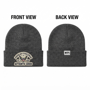 Custom Acrylic Knit 400 GSM Casual <b>Beanie</b> Hat Digital Two Tone <b>Brown</b> Beige Cuffed Skull Cap Embroidered Patch Woven Label Logo - Product Image 4