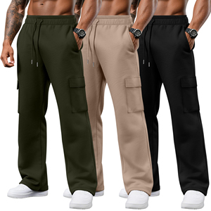 Men's 100% Cotton Drawstring Cargo Sweatpants Elastic Waist Multiple Pockets Casual Midweight Autumn Cargo Trousers For Sale - Product Image 2