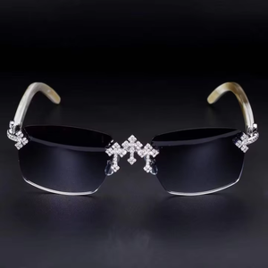 Gafas de Sol Rectangulares Sin Montura con Decoración de Cruz de Moissanita, Lentes Anti-Reflejantes, Espejo, Unisex, Protección UV400, Lujo para Adultos - Product Image 1