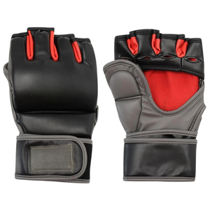 <b>Half</b> Finger Training Gloves For Adults With Velcro Closure Black And Red PU Leather Martial Arts Gloves - Product Image 1