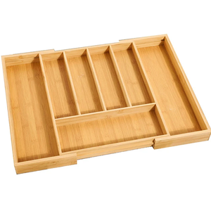 Plateau de rangement de cuisine en bois avec 4 compartiments pour ustensiles et couteaux, design rectangulaire minimaliste, facile à nettoyer, à un seul niveau - Product Image 4