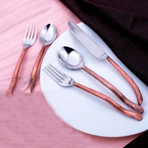 Incroyable vente en gros de couverts de restaurant plaqués argent poignée ronde réutilisable rose or poli miroir ensemble de mariage - Product Image 1
