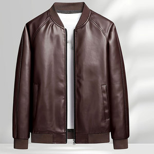 Veste bomber en cuir de vache véritable pour homme, fermeture éclair classique, vêtement d'extérieur décontracté chaud pour l'hiver, séchage rapide, écologique, respirant - Product Image 1