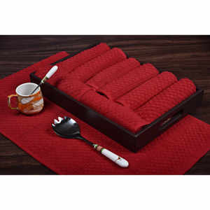 100% qualité coton 4 pièces éponge Plaid armure réutilisable haute absorption et sec torchon multi-usage doux écologique rouge serviette de nettoyage - Product Image 1