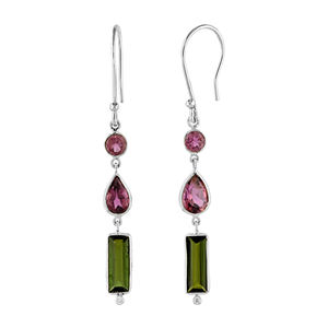 Boucles d'oreilles pendantes en or massif 14 carats avec diamants naturels et tourmaline pour femme, parfaites pour un mariage, une fête ou un anniversaire - Product Image 3
