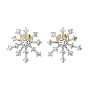 Boucles d'oreilles clous flocon de neige pour femme en argent 925 plaqué or 18 carats avec diamant rond serti à griffes, luxe pour usage quotidien - Product Image 2