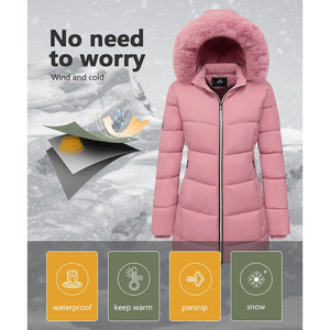 Chaqueta Parka Acolchada de Plumón Grueso para Mujer, Estilo Moderno, Abrigo de Invierno Cálido con Capucha de Piel, Chaquetas Parka Personalizadas en Color Beige para Mujer - Product Image 4