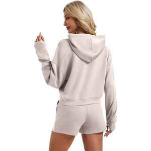 Ensemble de survêtement streetwear style américain pour femme, sweat à capuche zippé délavé et short déchiré avec doublure polaire, ensemble sport décontracté 2 pièces - Product Image 4