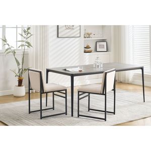 Juego Moderno de 2 Sillas de Comedor Tapizadas en Lino con Estructura de Hierro Minimalista, Respaldo y Cojines Color Marfil - Product Image 1