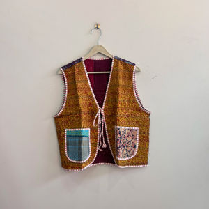 Chaleco Corto de Algodón Transpirable, Estilo Vintage, Hecho a Mano, Kantha, para Mujer - Product Image 1