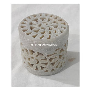 Caja de Joyería Redonda de Piedra Jabonosa Natural, Tallada a Mano con Diseño Floral y Superficie Brillante, para Empacar Joyas y Regalos - Product Image 4