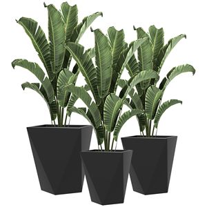 Ensemble de 3 pots à plantes empilables en céramique noirs avec drainage pour la décoration de patio, de jardin et de balcon - Product Image 1