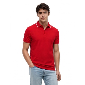 Camiseta Polo Roja para Hombre, Manga Corta, Algodón, Casual, Verano, Corte Ajustado, Color Sólido, Cuello Camisero, Transpirable, con Logotipo Personalizado - Product Image 1