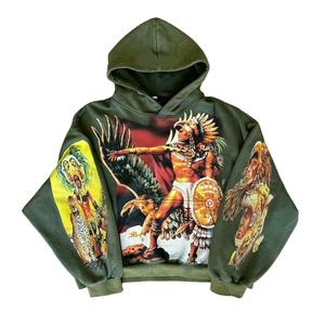 Sweat-shirt de fabricant personnalisé 600gsm, poids lourd épais en détresse, recadrée avec patch de broderie zippé pour hommes, sweat à capuche zippé délavé à l'acide - Product Image 1