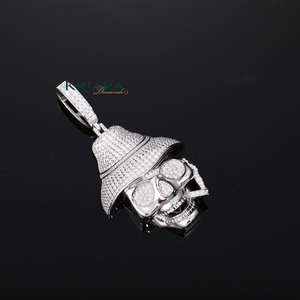 Pendentif Crâne en Argent 925 Plaqué Rhodium/Or 18K avec Diamant de Laboratoire Incrusté, Style Hiphop, Bijoux pour Hommes pour Occasions Festives - Product Image 1
