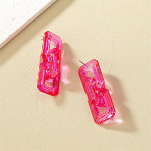 Hot Pink <b>Resin</b> Chain Link Statement Earrings Transparent <b>Resin</b> Chain Drop Earrings Bold Geometric Link Earrings <b>Resin</b> <b>Crafts</b> - Product Image 1