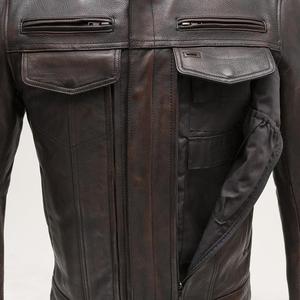Blouson de moto en cuir véritable pour homme Advanced Air Vents, style cruiser classique, effet délavé bicolore, fermeture éclair, rabat coupe-vent - Product Image 3