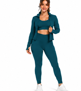 Wholesale Women 3 Piece Yoga Set Gym Fitness <b>Workout</b> Leggings Sports Top <b>Jacket</b> Four Way Stretch Quick Dry Breathable Sportswear - Product Image 1