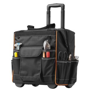 Sac à outils à roulettes robuste avec capacité de charge de 110 lb, 25 poches, poignée télescopique réglable et roues - Product Image 1