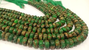 Perles rondes en turquoise cuivrée verte naturelle, simples, 8 pouces de long - Product Image 2