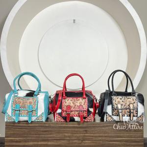 Nouveau sac à main Speedy en cuir de vachette façonné à la main par un designer occidental, avec motifs floraux sculptés, style vintage, sac bandoulière pour femme - Product Image 1