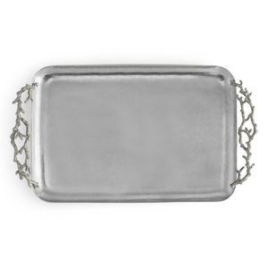 Bandeja de Servicio Metálica de Gran Diseño con Asa Decorativa, Acabado Plateado, para el Hogar y Restaurantes, Bandejas para Servir Alimentos - Product Image 1