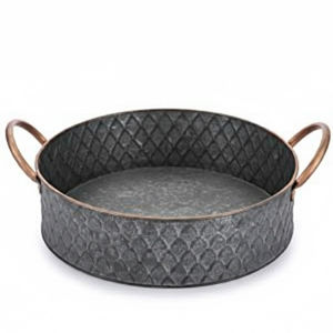 Juego de bandejas ovaladas de metal galvanizado con asas de cuerda, bandejas decorativas vintage para el hogar, la cocina, el bar y eventos. - Product Image 4