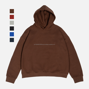 Streetwear vierge surdimensionné poids lourd personnalisé bouffée impression logo hommes Boxy sweat à capuche court sans poche - Product Image 1