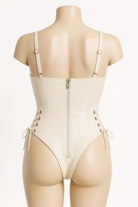 Body de una pieza de piel sintética rosa con soporte de aros y cordones laterales para mujer - Product Image 4