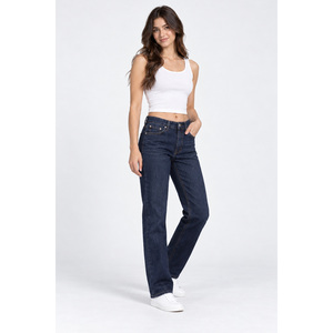 Jeans RavTin para Mujer, Corte Recto Ajustado, con Logotipo en la Cintura, 100% Algodón Denim, Tejido de Primavera, Doble Pliegue Trasero en el Muslo - Product Image 2